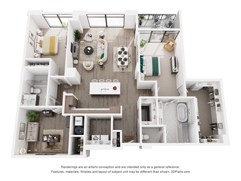 Floor plan for 2 beds, 2 baths, 1818 sqft